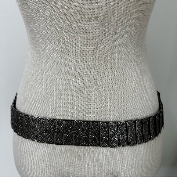 Vintage Silver Tone Metal Stretch Elastic Belt With Rose Buckle Women’s main image 7